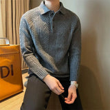 Autumn Winter New Fashion Turn-down Collar Long Sleeve Solid Color Pullovers Men's Clothing Japanese Style Trend Knitting Tops