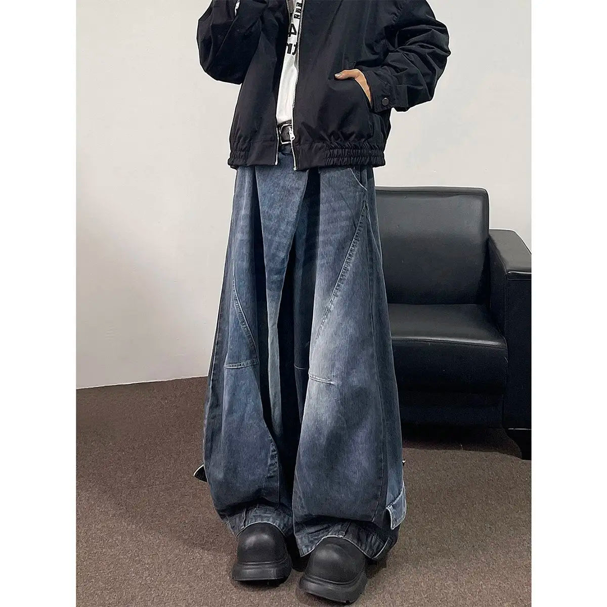 Hip hop high street men and women trendy hip-hop straight leg washed jeans for couples loose retro casual wide leg pants Y2K