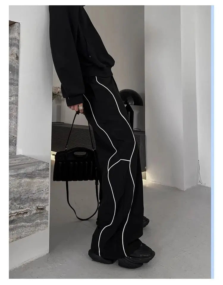 American High Street Style Retro Trend Functional Style Drawstring Loose Sports Wide-leg Trousers Autumn Winter New Style Pants