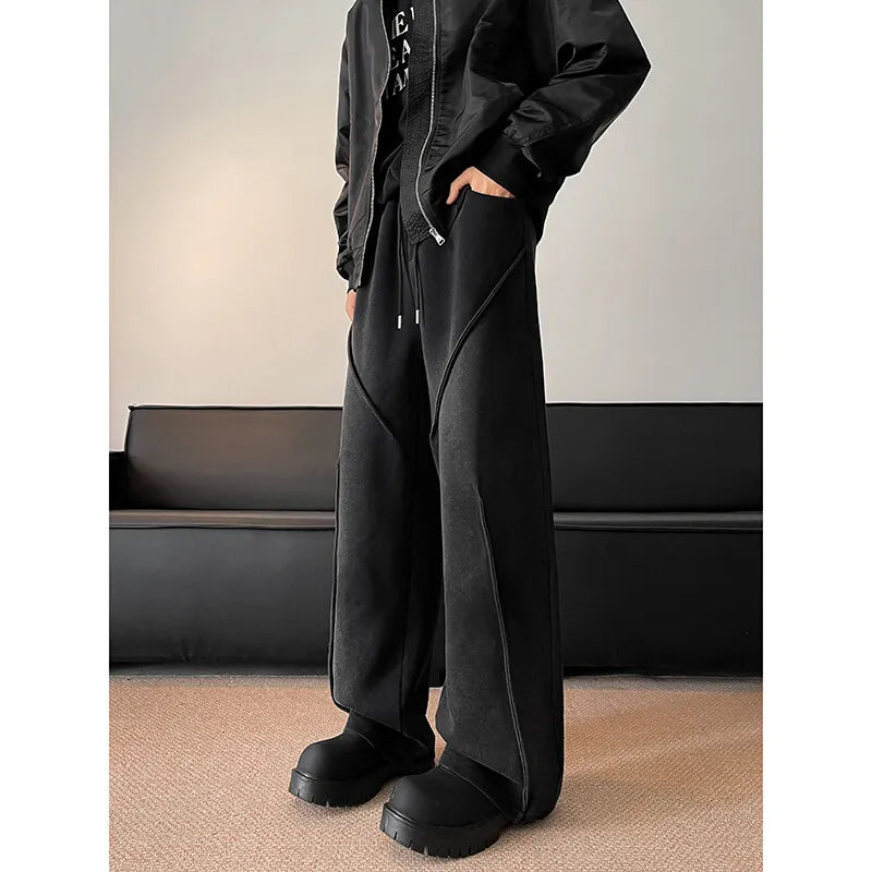 Men's Sweatpants High street patchwork Straight pants Korean Fashion  Wide Leg Straight Loose Track Pants Male Casual Trousers