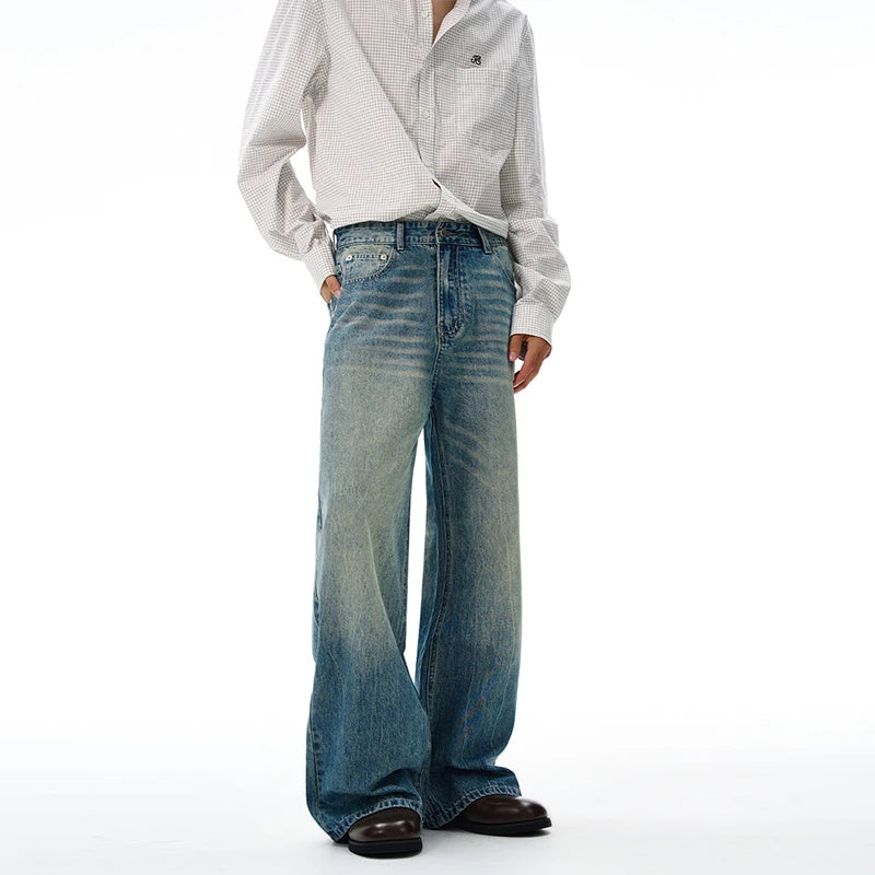 American Retro Jeans Men's Oversize Baggy Wide Legs Classic Wash Cotton Denim Pants Hip-hop Rock Streetwear Loose Trousers