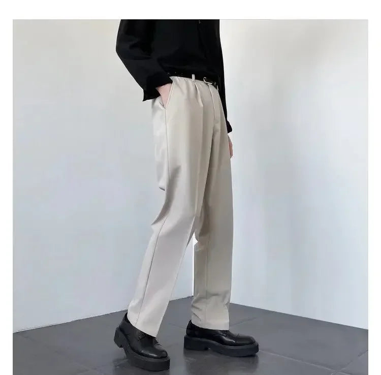 Spring Autumn Men's Fashionable White Korean Style Casual Pants Street Draped Straight Loose Suit Casual Trousers Male