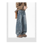 Hip hop personality trend men and women straight leg washed jeans American couple loose retro curved knife casual pants y2k