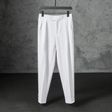 New Japanese Retro Velcro Male Suit Pants Light Luxury Straight Draped Business Casual Pants Premium Slim Elegant Ninth Trousers