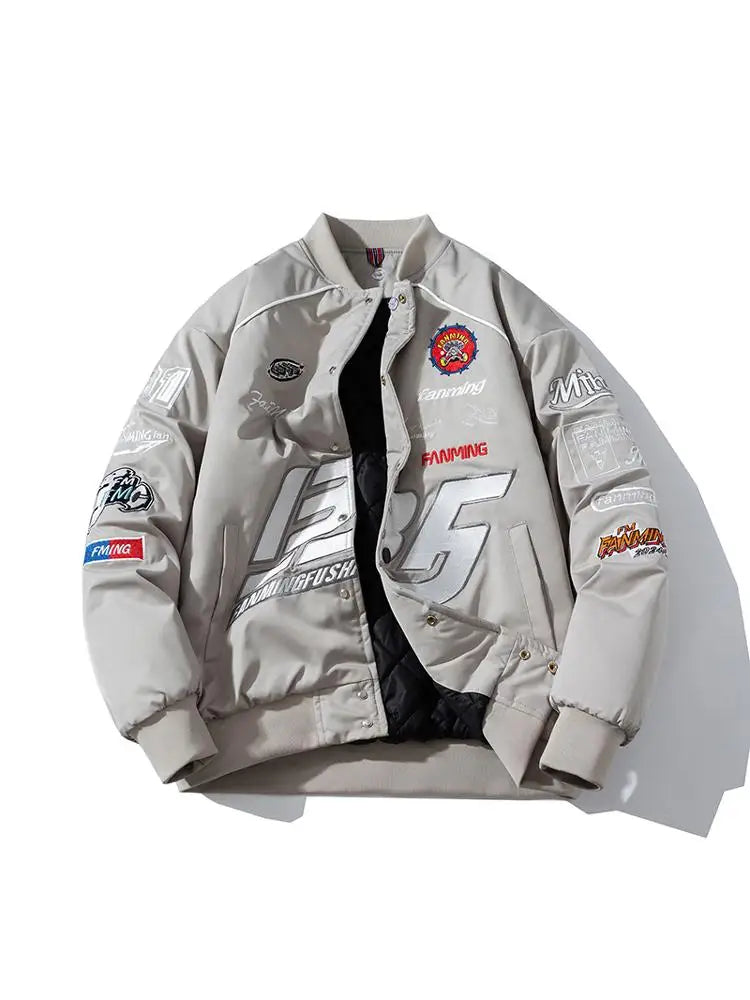 Autumn Winter Varsity Jacket Men Letter Embroidery Motorcycle Jacket Women Fashion Hooded Parkas American Baseball Coat Button
