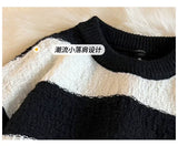 Men's New Black and White Striped Sweater Men's Autumn and Winter Loose Pullover Casual Top Men's Homestay Casual Warmth