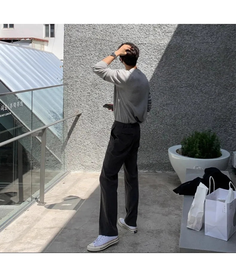 New Korean Fashion Men Suit Pants Light Luxury Business All-match Straight Slim-fit Casual Trousers Premium Elegant Dress Pants