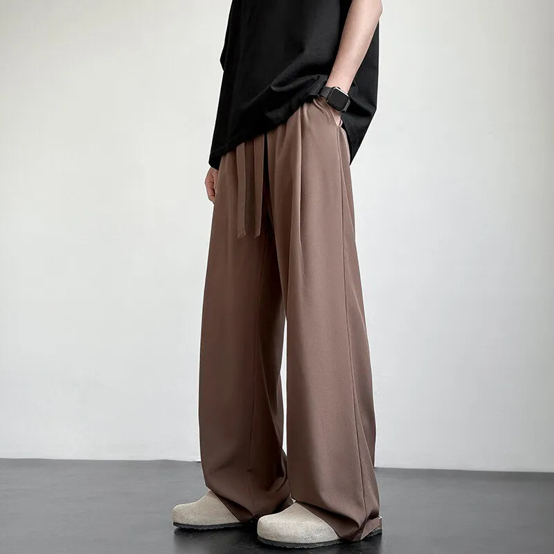 Men's Casual Straight Long Loose Pants Stretch Elastic Waist Jogger Korean Classic Blue Black Gray Male Brand Trousers Plus Size