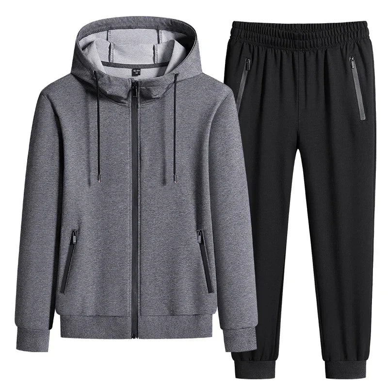 Male 2 Pieces Sweatshirt + Sweatpants Suit 8XL Plus Size New Spring Autumn Clothing Hooded Men Sportswear Sets Casual Pants