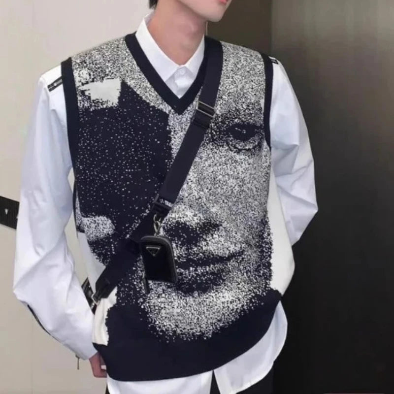 Autumnr and Winter Sleeveless Waistcoat High Quality Sweaters Male Korean Fashion Harajuku Top Streetwear Y2k Men's Knitted Vest