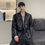 Chinese Style Men's Shirts Autumn Jacquard Turn-down Collar Long Sleeve Lace-up Trend Male Thin Sun-proof Top