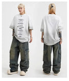 Spring High Street Men and Women Trendy Elastic Belt Work Clothes Jeans Couple Straight Tube Loose Water Washed Casual Pants y2k