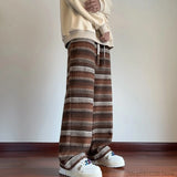 Wide Leg Pants Men Women Autumn Winter Fashion Casual Straight Pants Loose Mopping Pants Harajuku Vintage Striped Black/Coffee