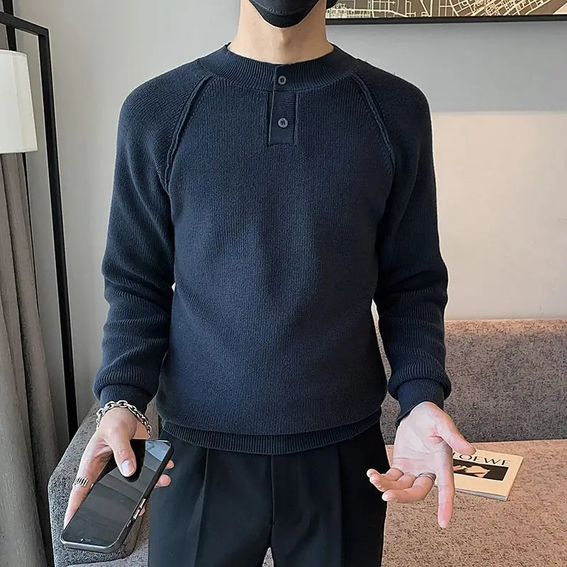 Autumn Winter New Fashion Round Neck Long Sleeve Solid Pullovers Men's Clothing Korean Knitting Simplicity Loose All-match Tops