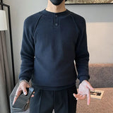 Autumn Winter New Fashion Round Neck Long Sleeve Solid Pullovers Men's Clothing Korean Knitting Simplicity Loose All-match Tops