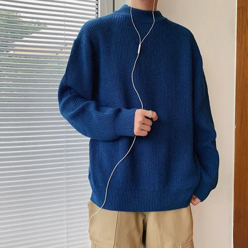 Autumn Winter New Fashion Long Sleeve Half High Collar Solid Pullovers Men's Clothing All-match Knitting Korean Simplicity Top