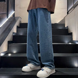 Korean Men's Jeans Classic Man Straight Denim Casual Wide Leg Pants Pockets Black Gray Black Baggy Jeans Casual Trousers