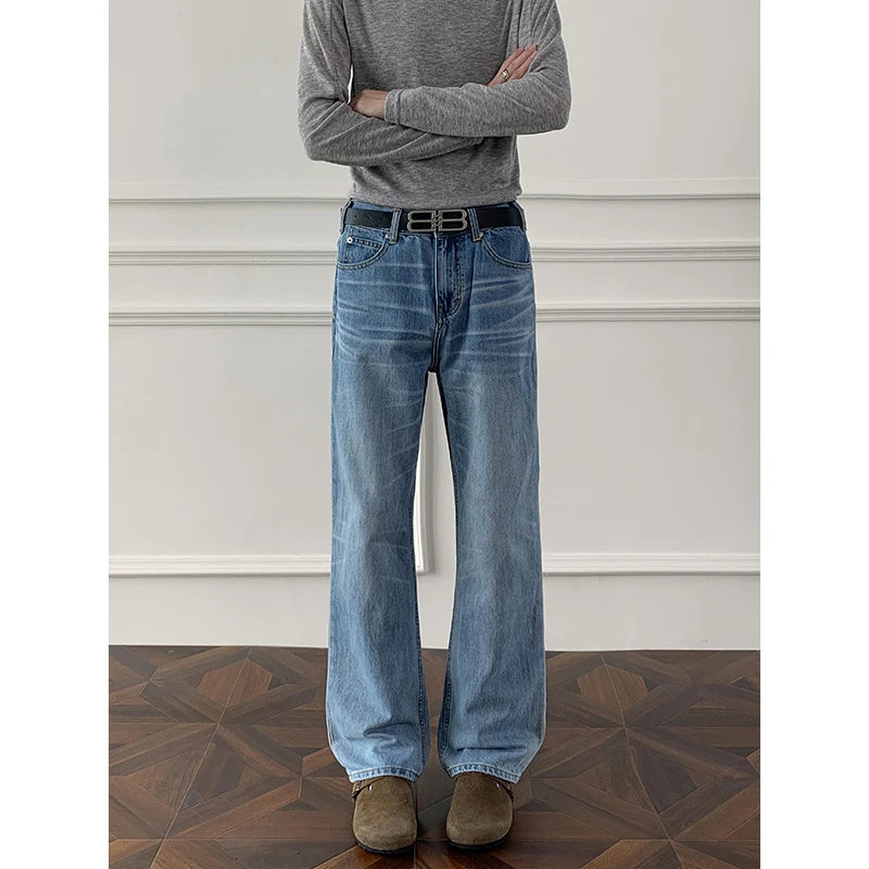 Autumn jeans Mens Classic Straight Leg Jeans Blue Washed Denim Trousers Wholesale Fall Fashion Casual Pants