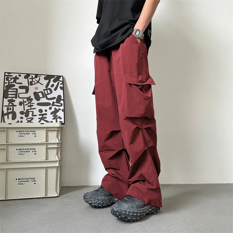 Summer Thin Casual Pants Men Retro Cargo Pants Men Japanese Streetwear Hip-hop Loose Wide Leg Pants Mens Vintage Trousers