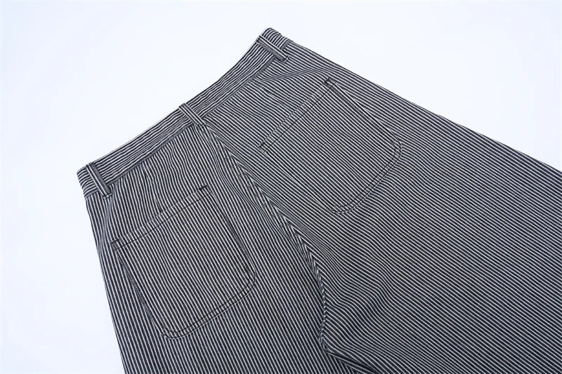 Autumn New Striped Jeans Men's Retro Wash Loose Wide-leg Denim Pants American High Street Fashion Cotton Casual Trousers