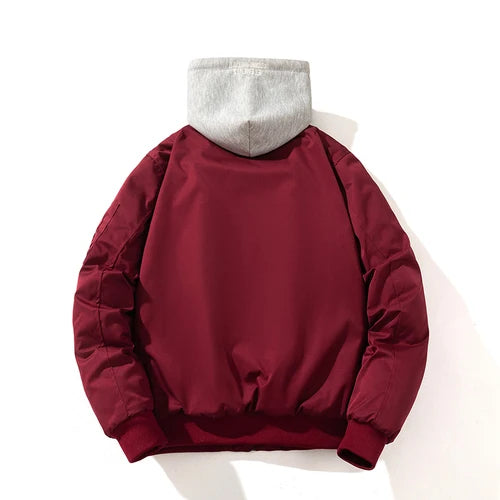Men Bomber Jacket Women Solid Autumn Winter Pilot Jacket Fashion Vintage Hooded Baseball Coat Casual Windbreak Red Pink Burgundy