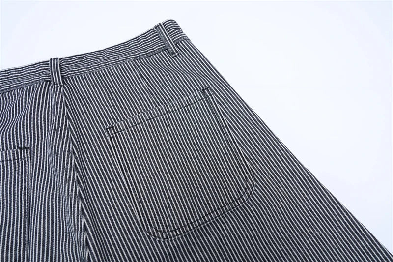 Autumn New Striped Jeans Men's Retro Wash Loose Wide-leg Denim Pants American High Street Fashion Cotton Casual Trousers