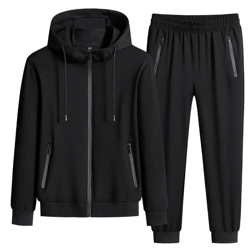 Male 2 Pieces Sweatshirt + Sweatpants Suit 8XL Plus Size New Spring Autumn Clothing Hooded Men Sportswear Sets Casual Pants