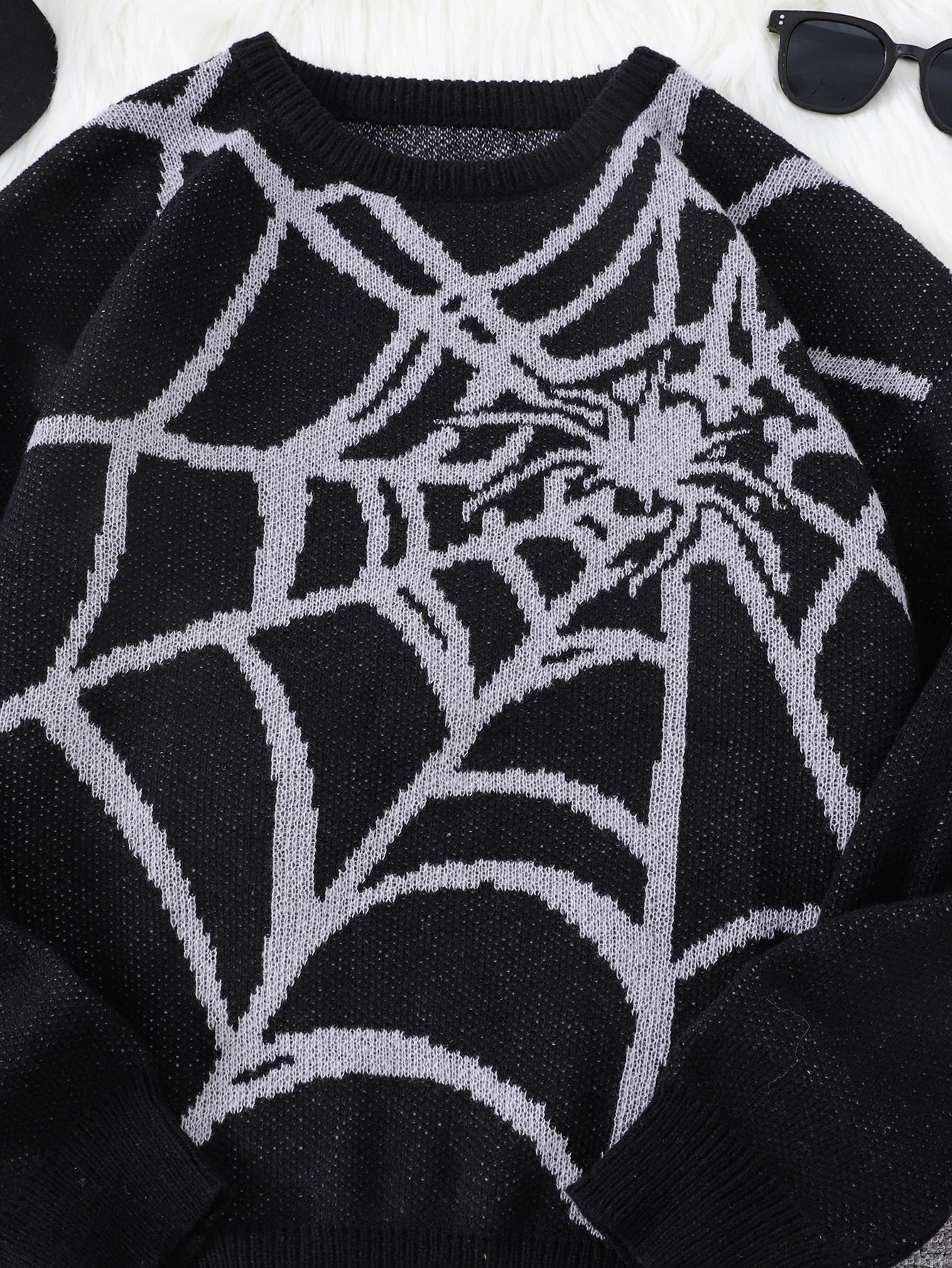 New Popular Autumn and Winter Spider Web Jacquard Pattern Pullover Sweater Casual Round Neck Knitted Men's Pullover