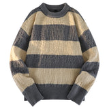 Men's New Black and White Striped Sweater Men's Autumn and Winter Loose Pullover Casual Top Men's Homestay Casual Warmth