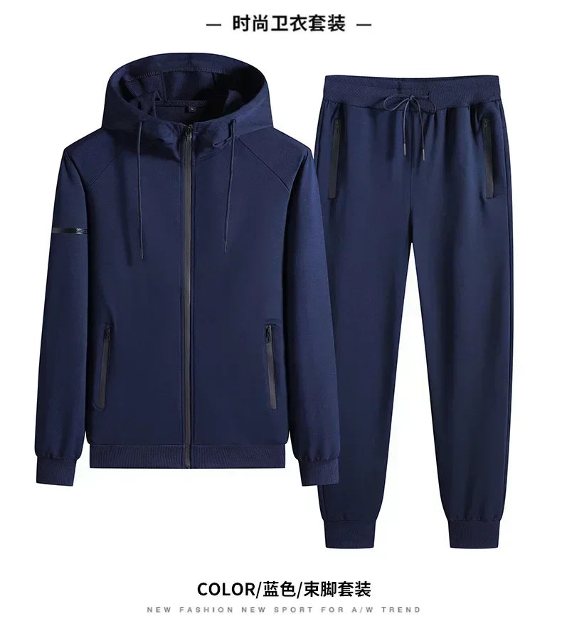 Male 2 Pieces Sweatshirt + Sweatpants Suit 8XL Plus Size New Spring Autumn Clothing Hooded Men Sportswear Sets Casual Pants