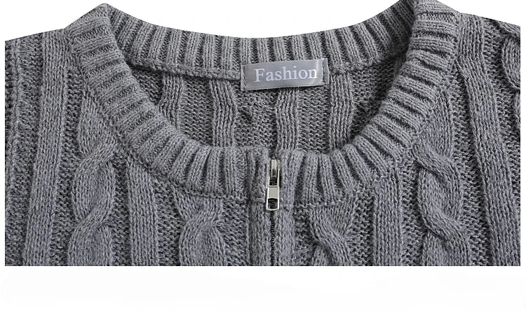 Men and Women Japanese Simple Double Zipper Twist Sweaters Cardigan Autumn Winter O-neck Simple Versatile Casual Knitted Jackets