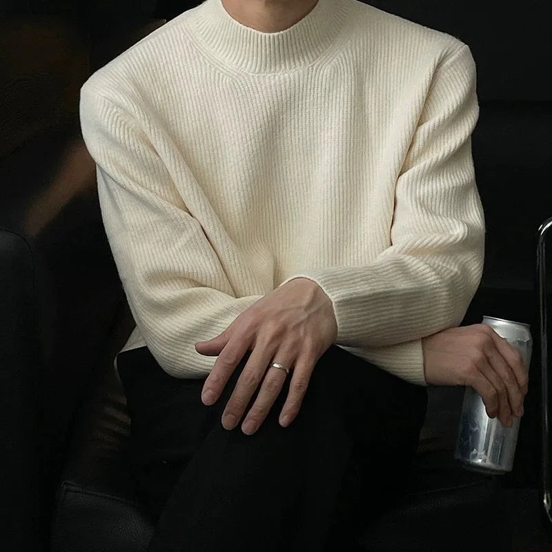 Winter Thick Sweater Men Slim Fit Warm Thicken Stand Up Collar Sweater Men Korean Long Sleeved Sweater Mens Jumper Clothes