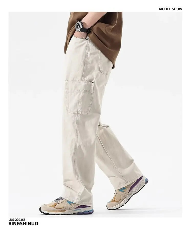 American High Street Work Pants Spring Autumn New Men's Trousers Straight Japanese Fashion Trend Retro Casual Work Pants Chic