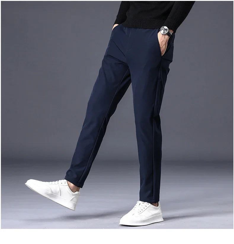 Winter Warm Fleece Men's Business Casual Pants Stretch Slim Fashion Korean Thermal Trousers Classic Simple Male Plush Clothes