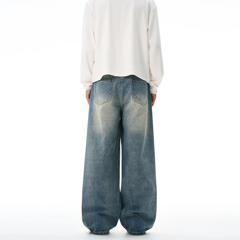 2025 Autumn Men's Wide-leg Jeans Comfortable Loose Casual Straight Trousers American Classic Retro Wash Cotton Denim Pants
