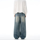 2025 Autumn Men's Wide-leg Jeans Comfortable Loose Casual Straight Trousers American Classic Retro Wash Cotton Denim Pants