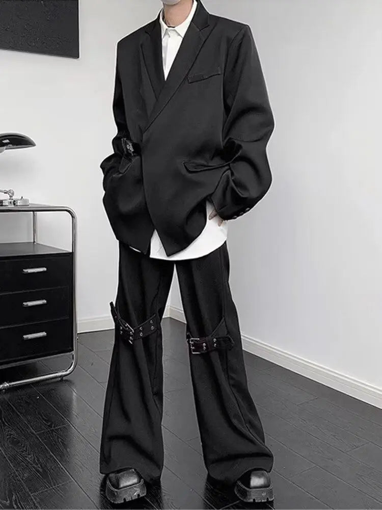 American Niche Fashion Wide-leg Pants Men's Design Dark and Handsome Elastic Waist Trousers Draped Straight-leg Floor Trousers