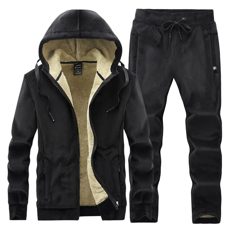 Sportswear Cardigan Winter Sets Tracksuit Hooded Male ThickHoodies + Elastic Pants Casual Men Fleece Warm Sets Men Sport Sets