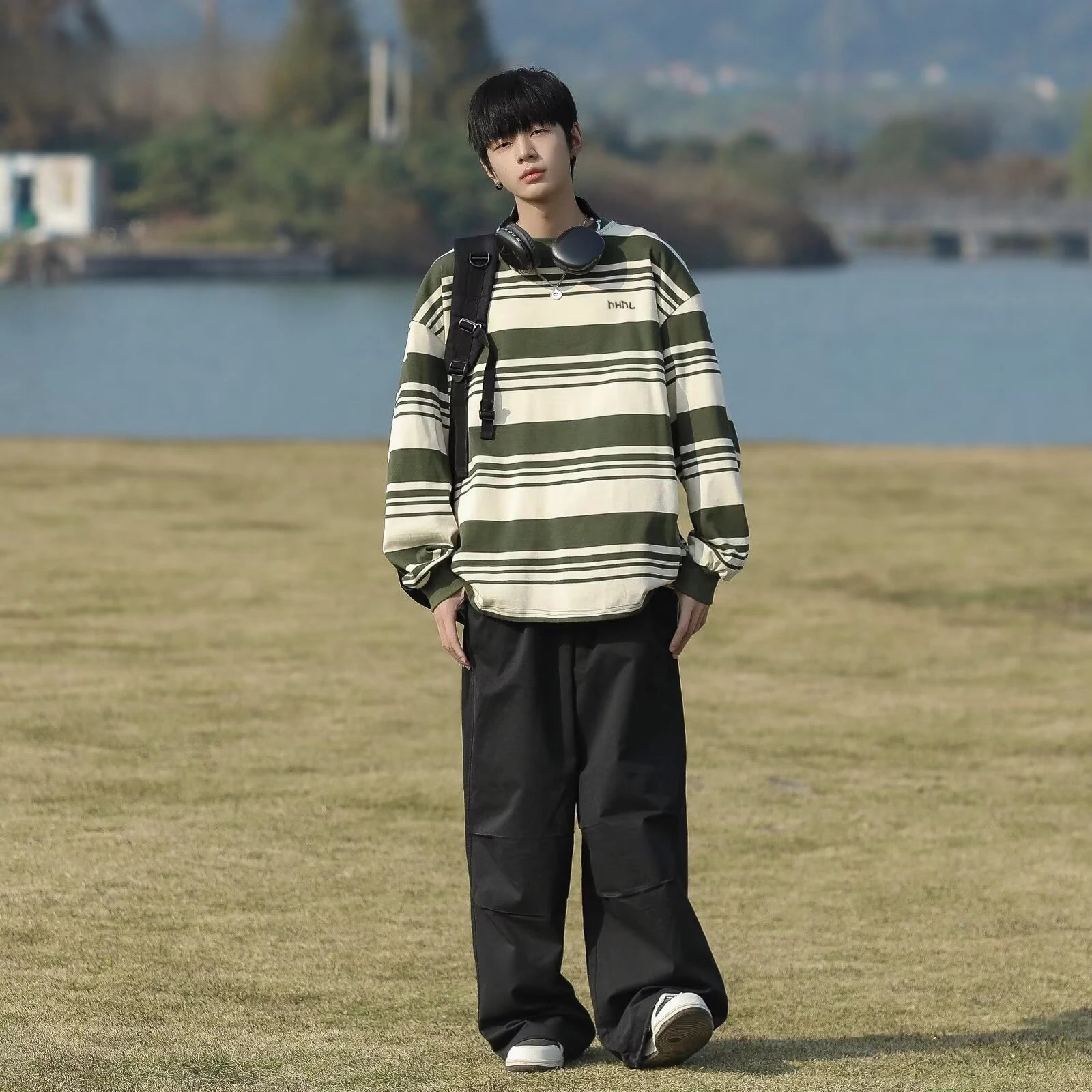 Striped T-shirts Men Advanced Slouchy O-neck Long Sleeve Japanese Style Vintage Baggy Casual Clothing Autumn Fashion Harajuku