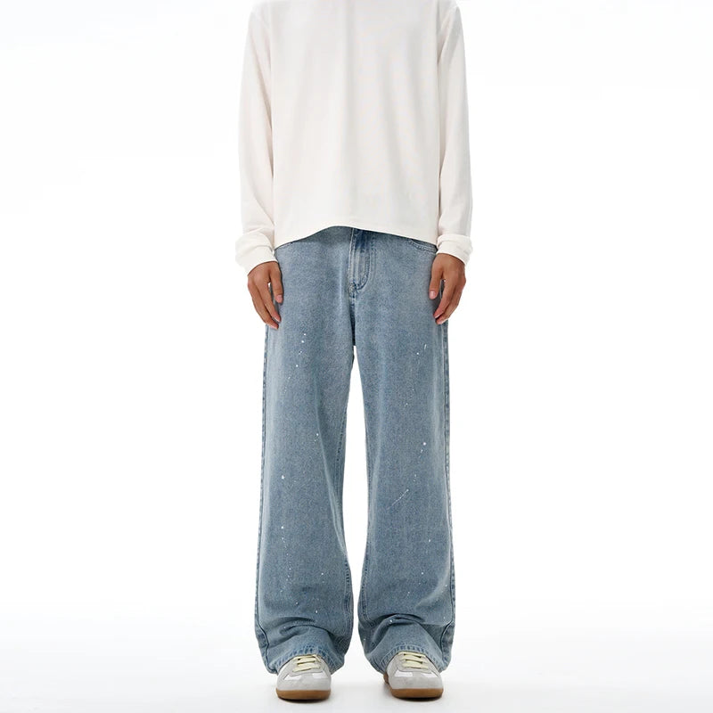 Fashion Graffiti Black Loose Wide-leg Jeans Men's Autumn New American Simple Basic Wash Denim Pants Loose Straight Trousers