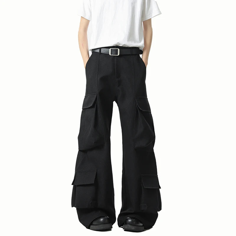 Men Loose Fit Cargo Pants Workwear Trousers Multi Pocket Outdoor Casual Joggers Streetwear Hip Hop Drop Crotch Trousers for Men