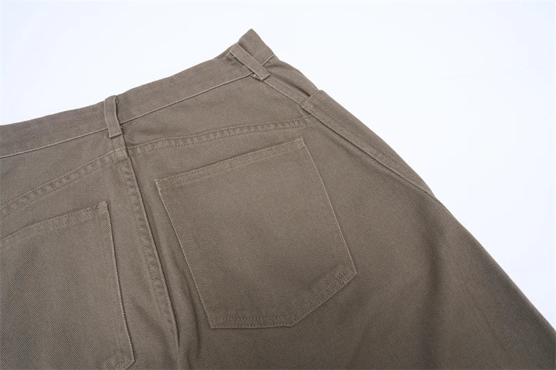 100% Pure Cotton Wide-leg Pants Men's Autumn New Oversized Comfortable Loose Casual Trousers Brown White Fashion Streetwear