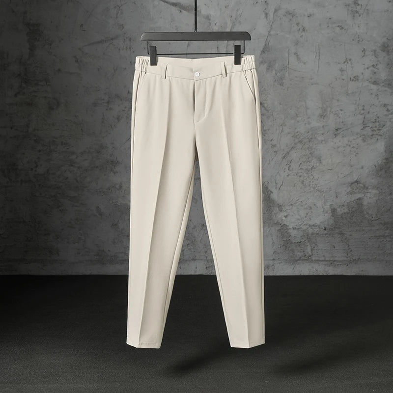 New Fashion Male Suit Pants Light Luxury Draped Cropped Button-down Business Casual Pants Premium Slim-fit Elegant Dress Trouser