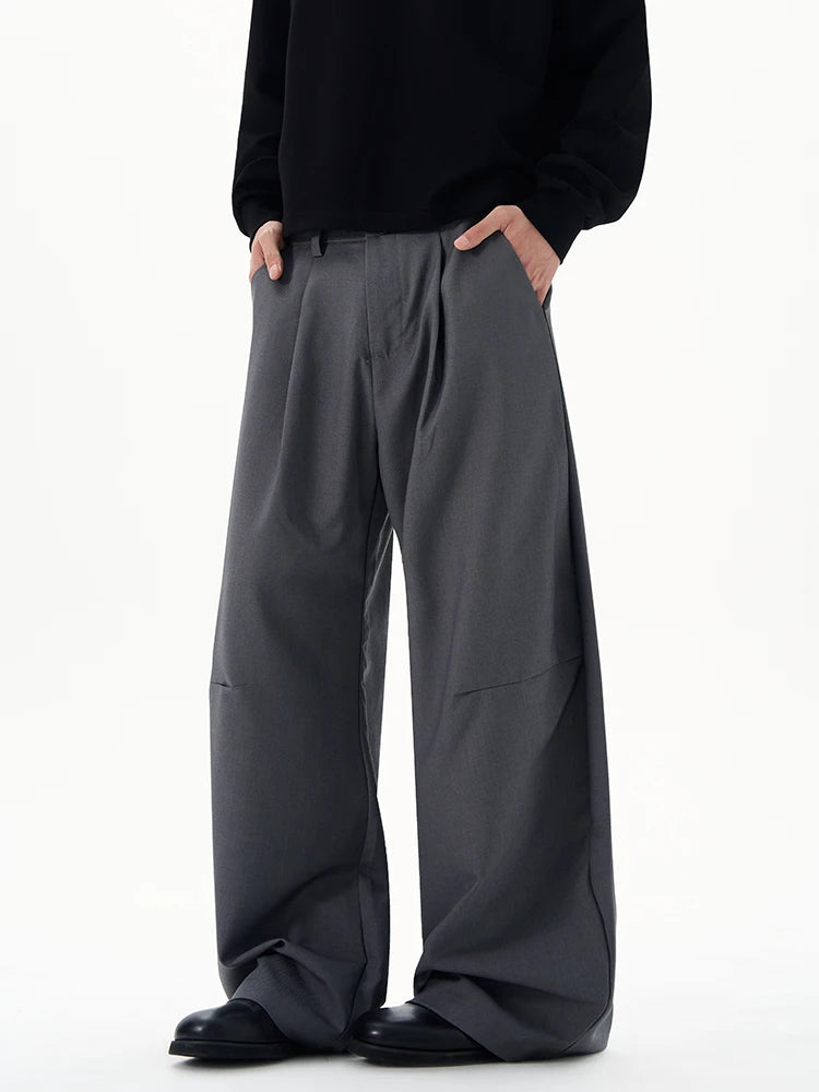 Autumn Men's Loose Suit Pants Commuting Business Casual Classic Gray Black Wide Legs Trousers Oversized Simple Style Clothes