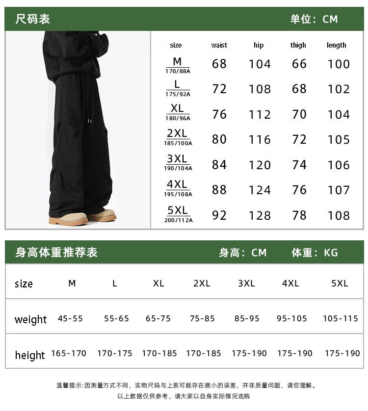 Mens Casual Pants Loose Fit Joggers Patchwork Pleated Trousers Trendy Elastic Waist Outdoor Sports Streetwear Hip Hop Trousers