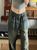 European and American Summer HipHop Men and Women Trendy Personalized Straight Tube Washed Jeans Couple Loose Retro Casual Pants