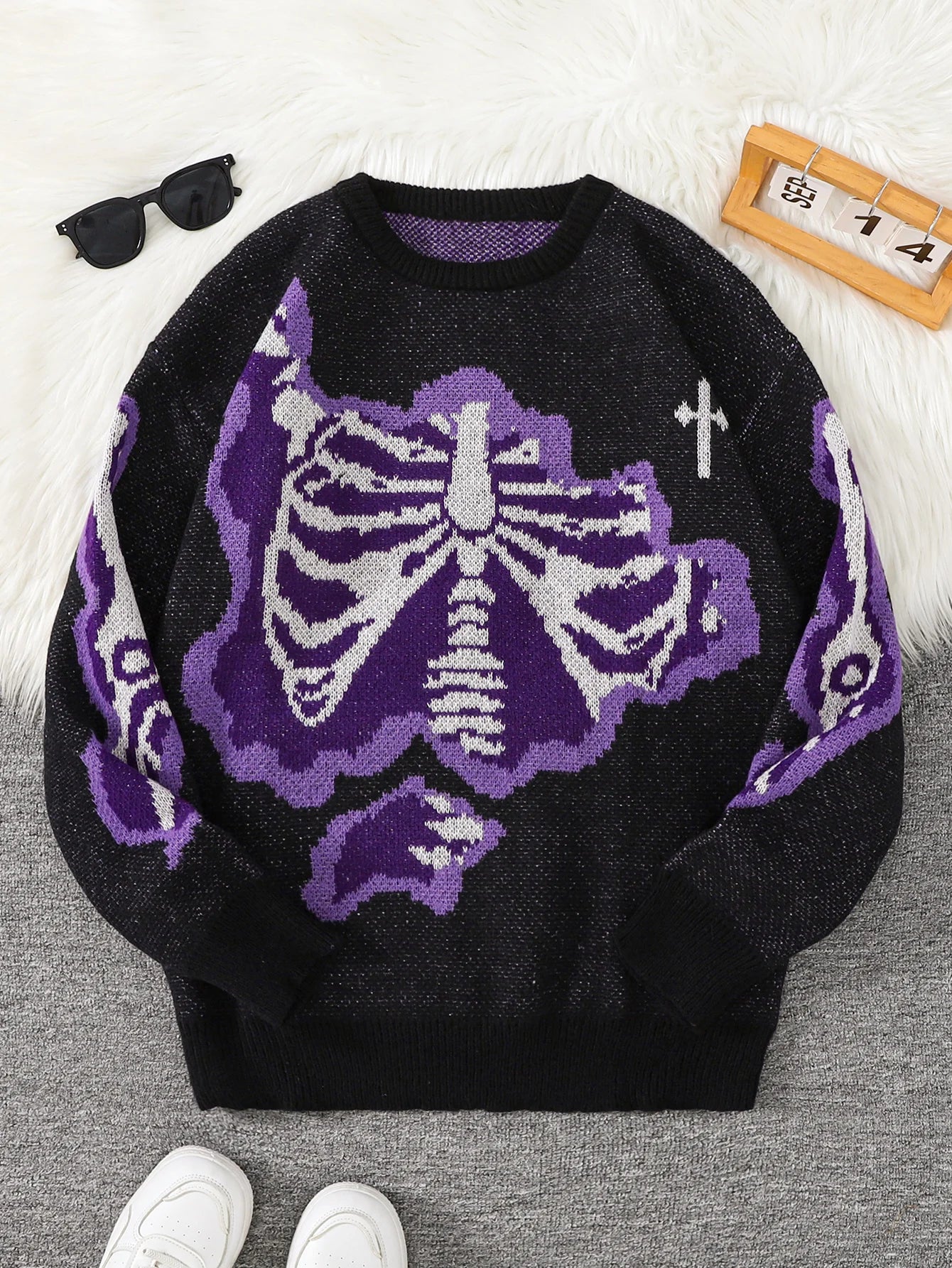 New Popular Autumn and Winter Abstract Crack Graffiti Jacquard Pattern Pullover Sweater Casual Round Neck Knitted Men's Pullover