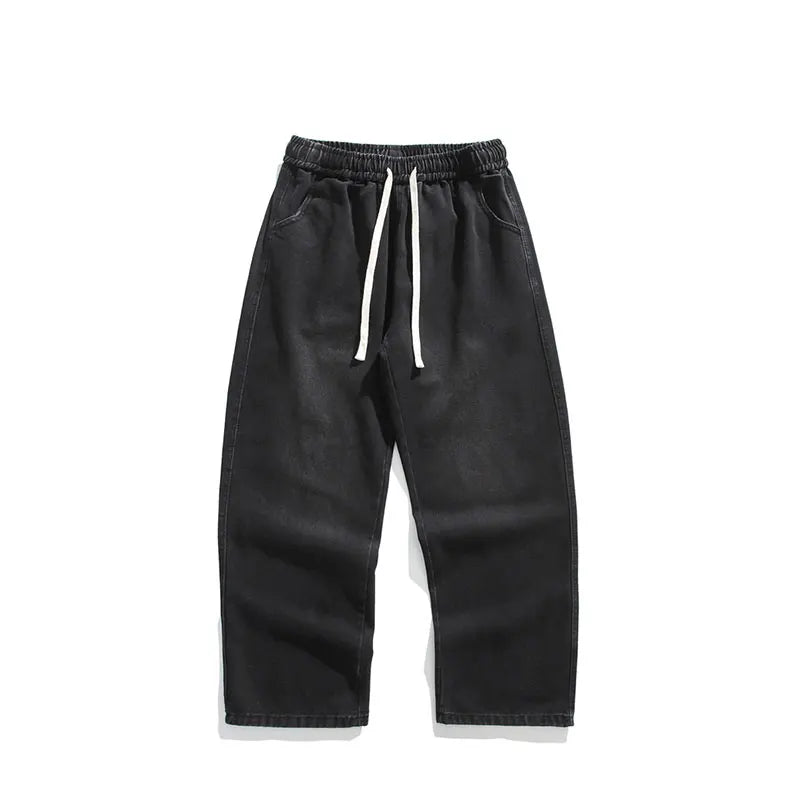 New Men's Jeans Washed Jeans Pants Unisex Drawstring Denim Pants Male Streetwear Korean Straight cylinder loose Cowboy Trousers