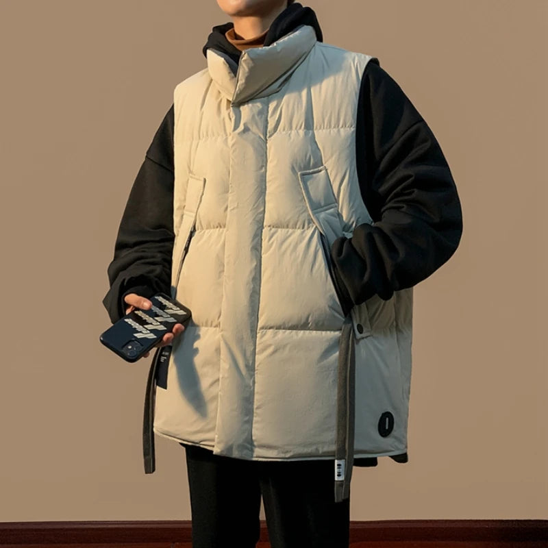 Turtleneck Vests Men Safari Style Loose Lace-up  All-match Daily Autumn Winter Simple Hipster Streetwear Slouchy Students