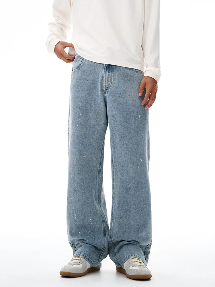 Fashion Graffiti Black Loose Wide-leg Jeans Men's Autumn New American Simple Basic Wash Denim Pants Loose Straight Trousers